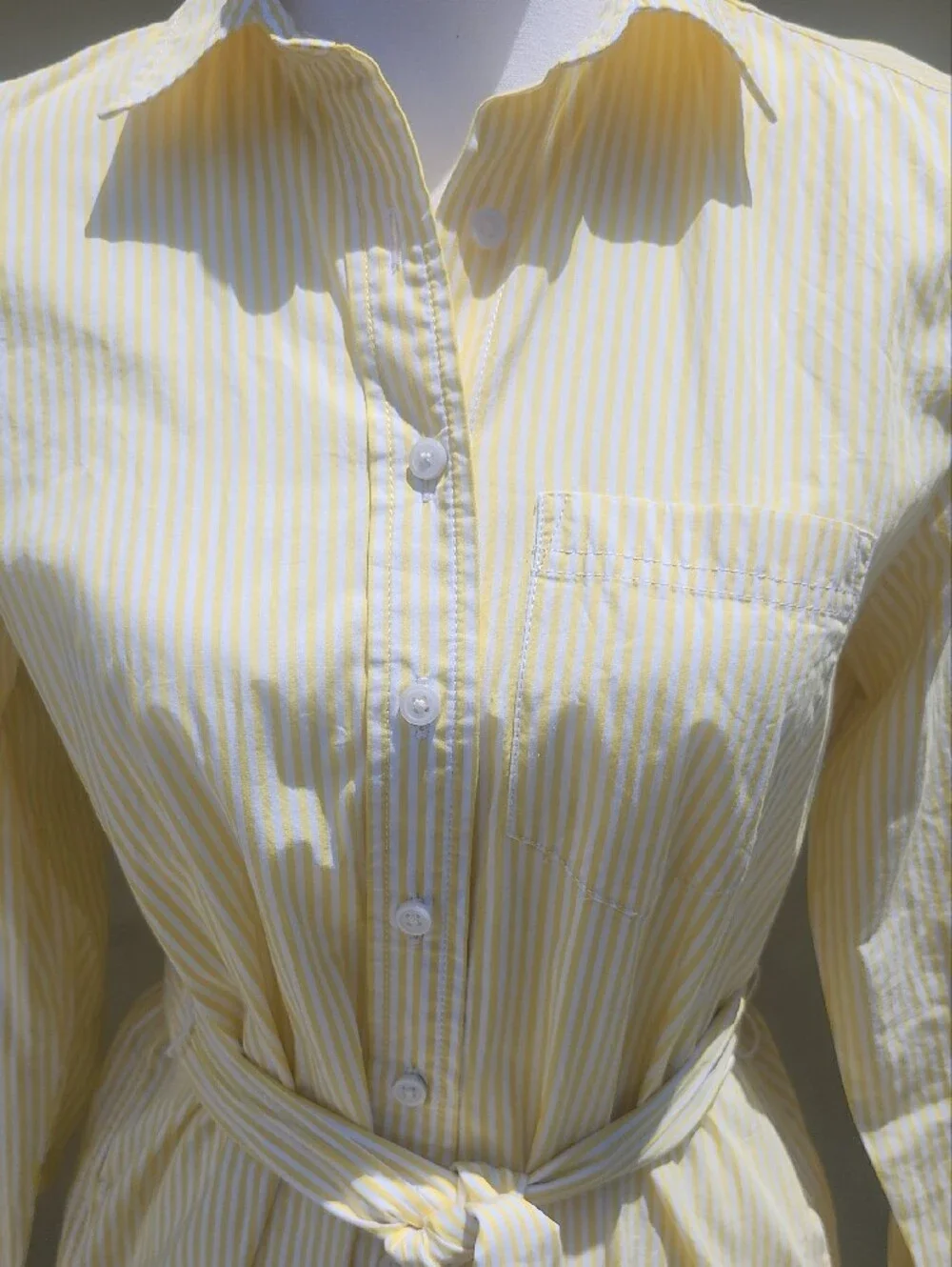 J. Crew Pale Yellow Striped Long-Sleeve Shirt Dress